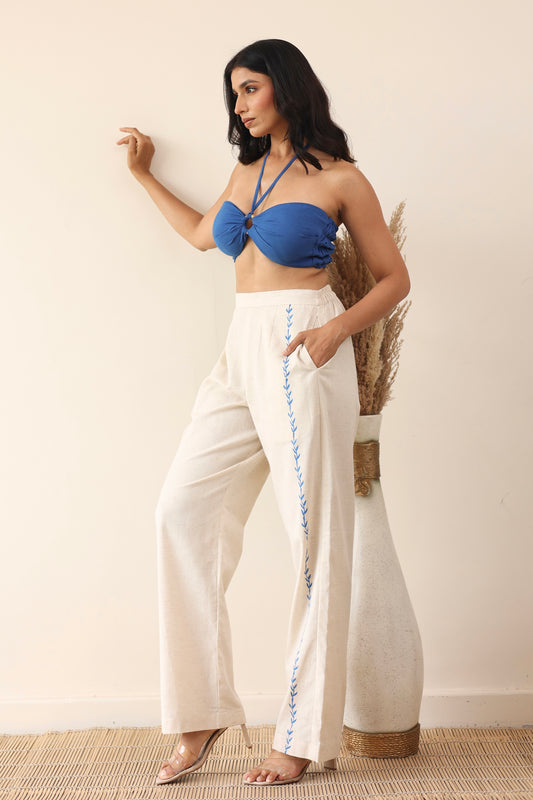 Linen high waist pant with bandeau top