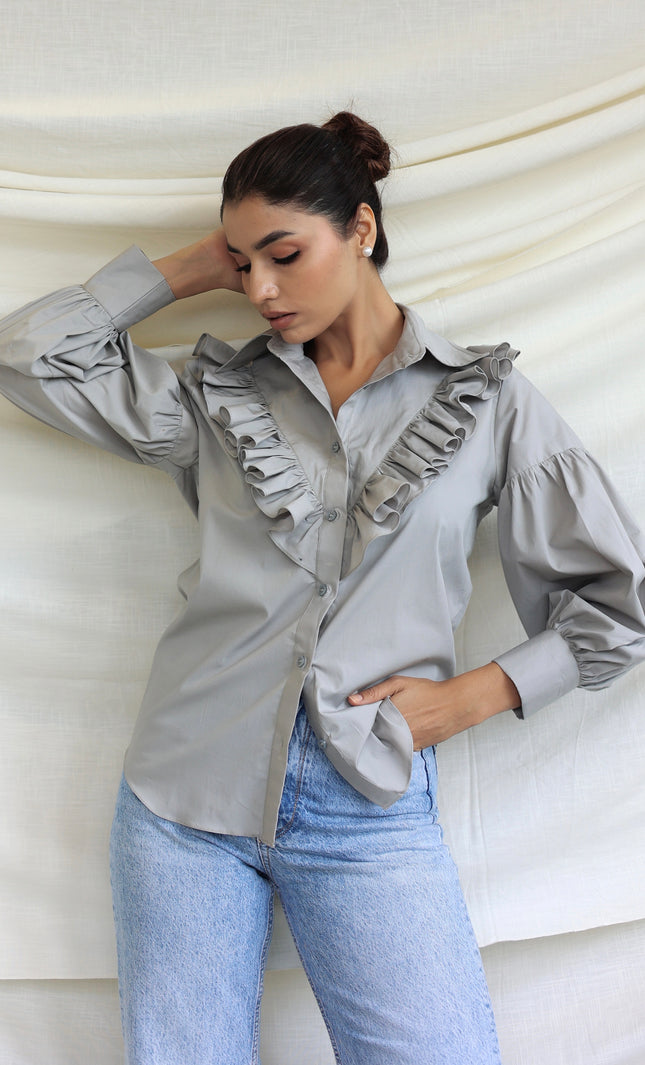 Grey Ruffle shirt