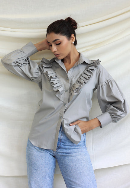 Grey Ruffle shirt