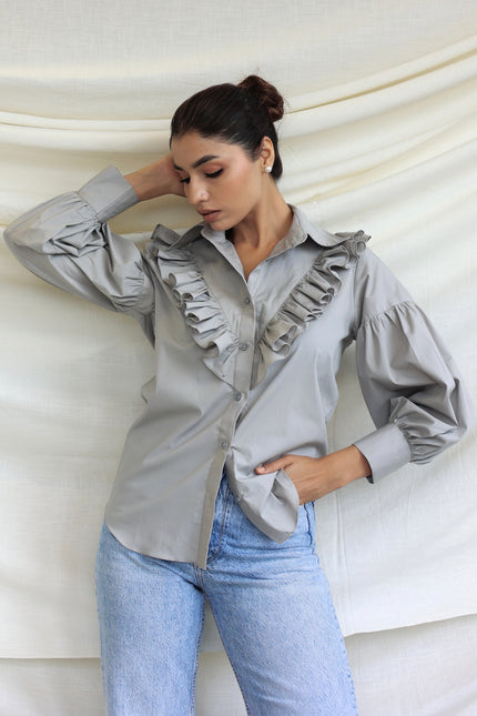 Grey Ruffle shirt