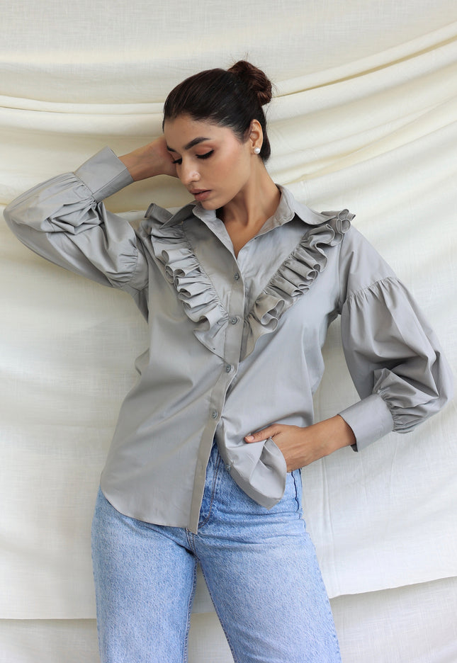 Grey Ruffle shirt