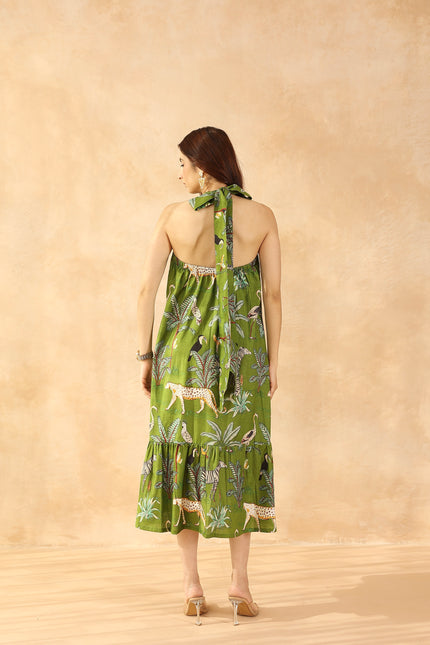 Green printed midi dress