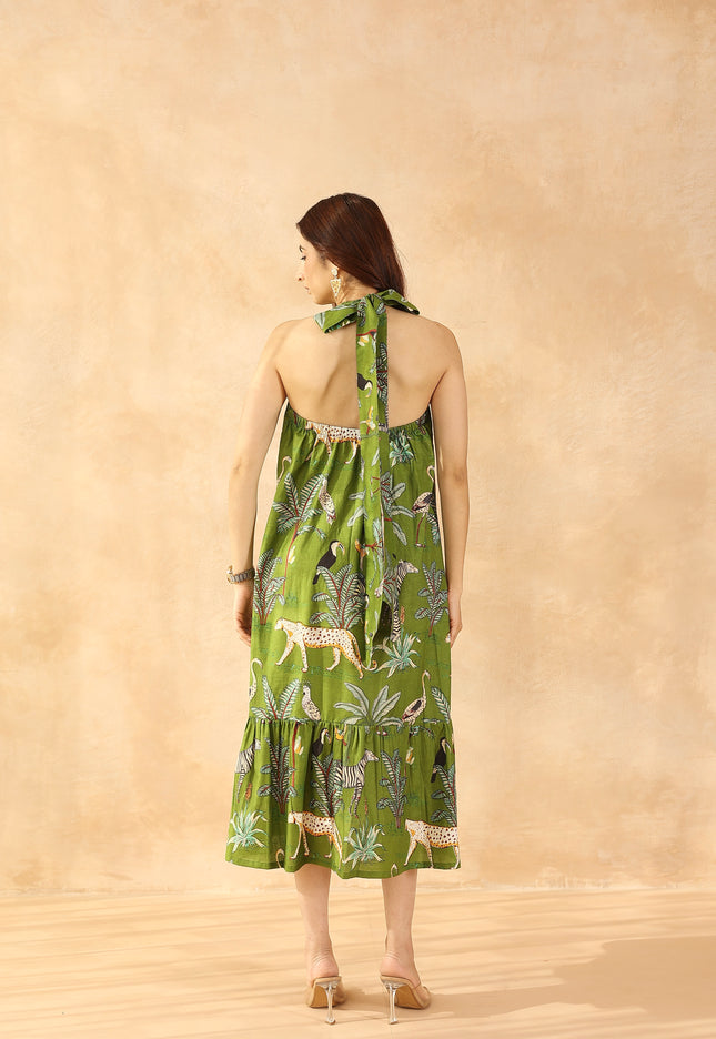 Green printed midi dress