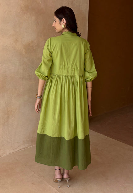 Green contrast midi dress