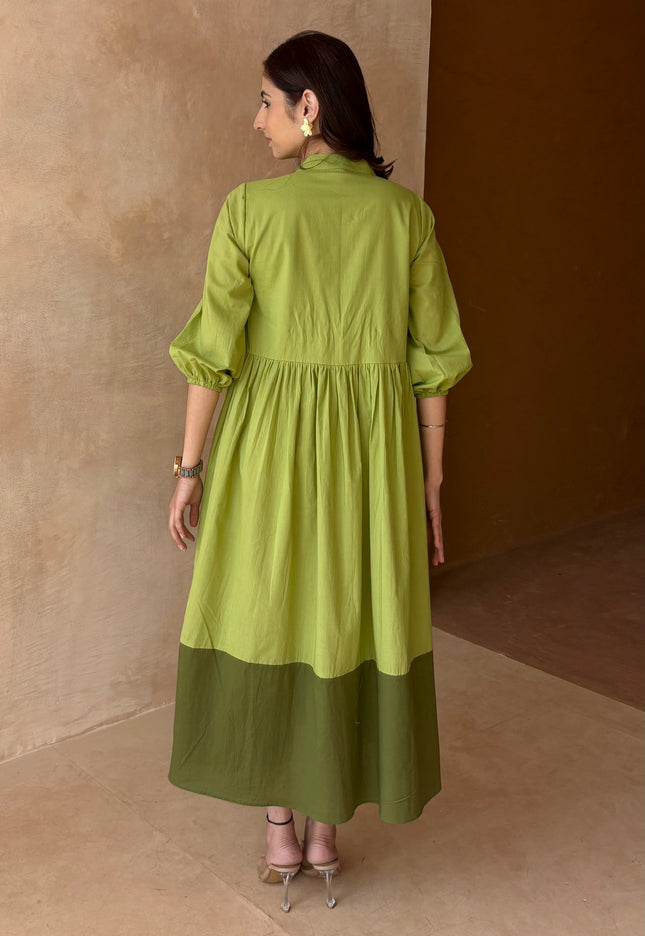 Green contrast midi dress
