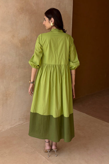 Green contrast midi dress