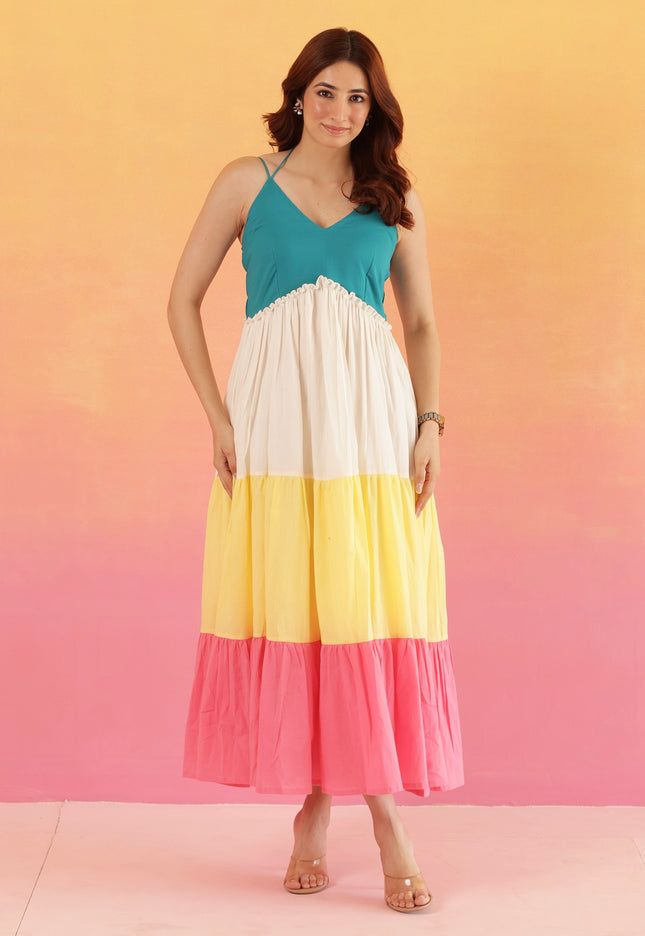 Cotton maxi dress with halter straps