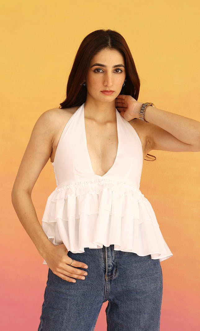 White halter neck top