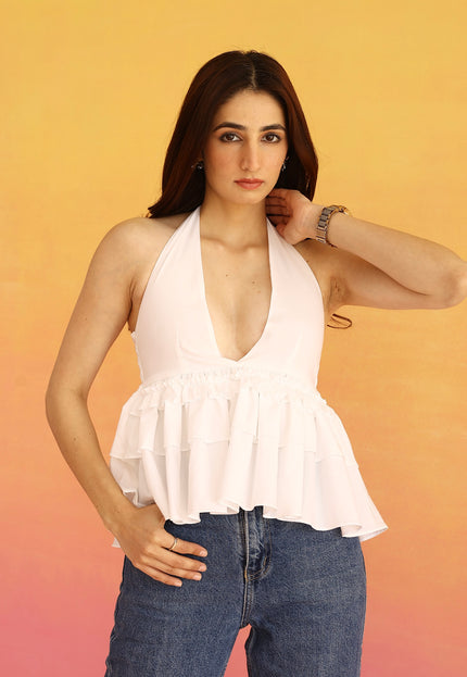 White halter neck top