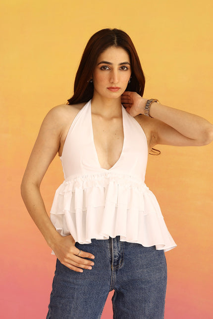White halter neck top