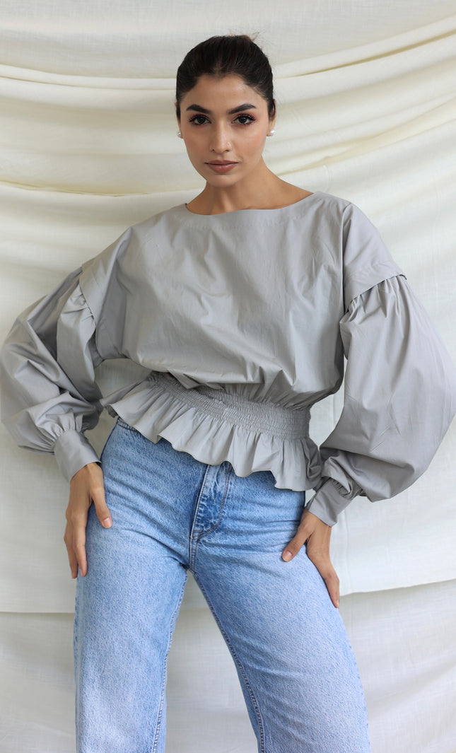 Grey balloon cotton top