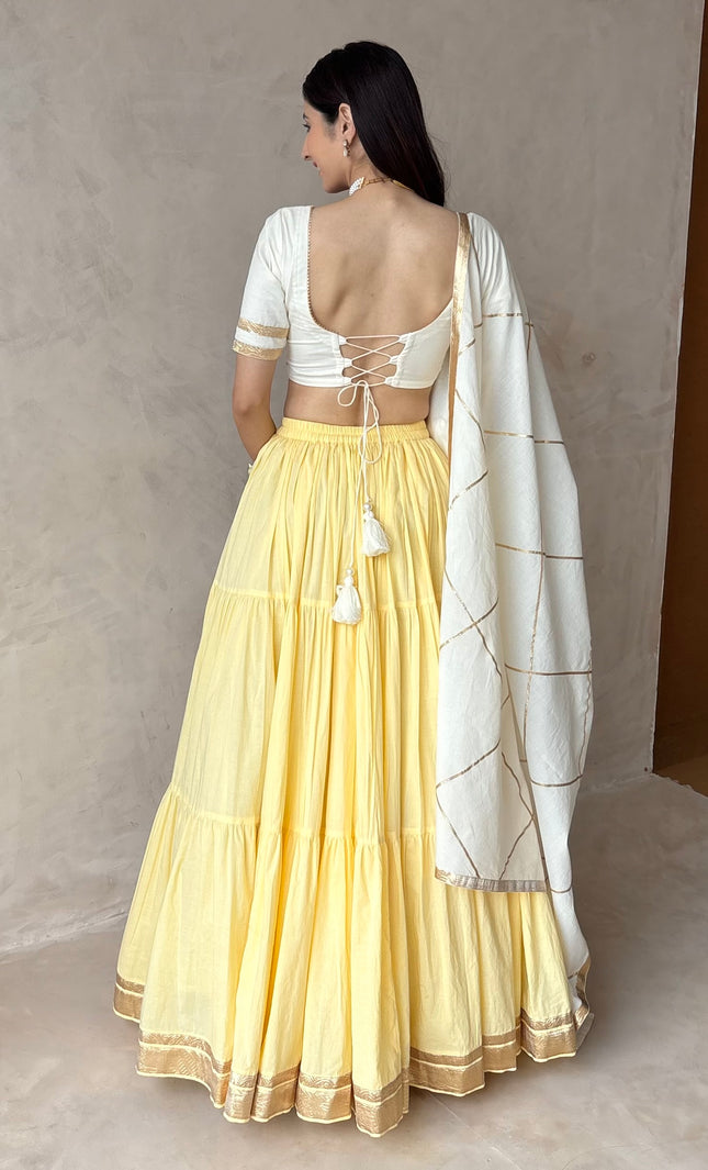 Butter yellow & off white Lehenga set