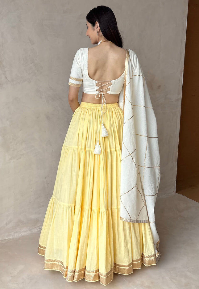 Butter yellow & off white Lehenga set
