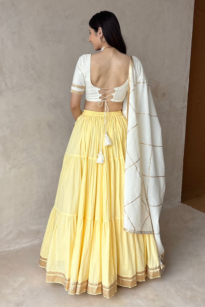 Butter yellow & off white Lehenga set