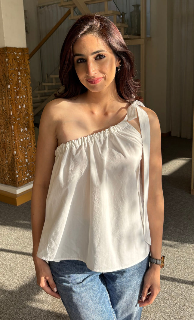 One shoulder tie up top