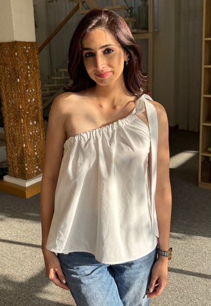 One shoulder tie up top