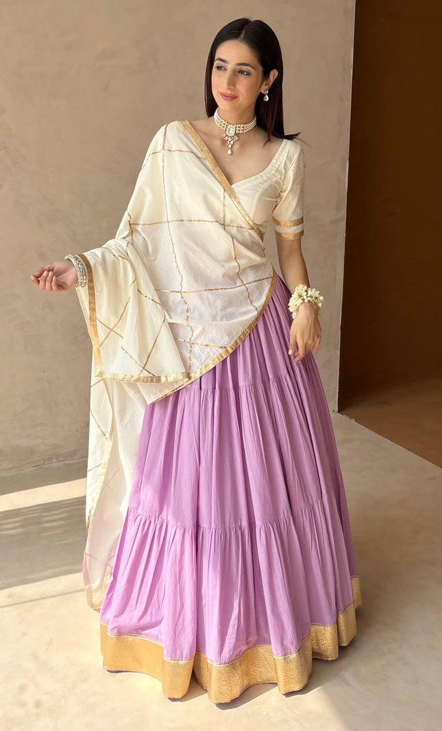 Lavender & off white Lehenga set