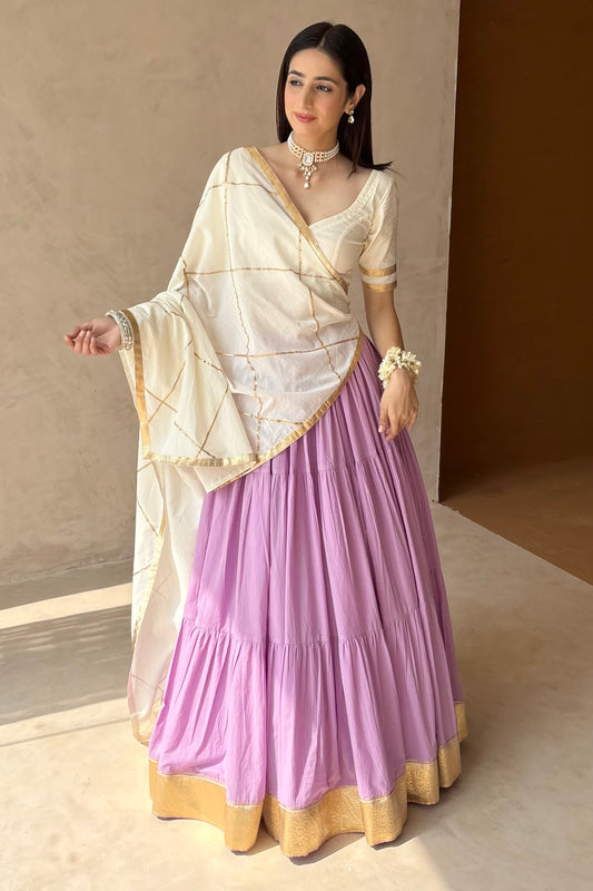 Lavender & off white Lehenga set