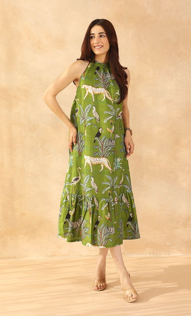 Green printed midi dress