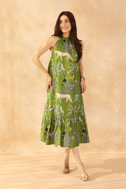 Green printed midi dress
