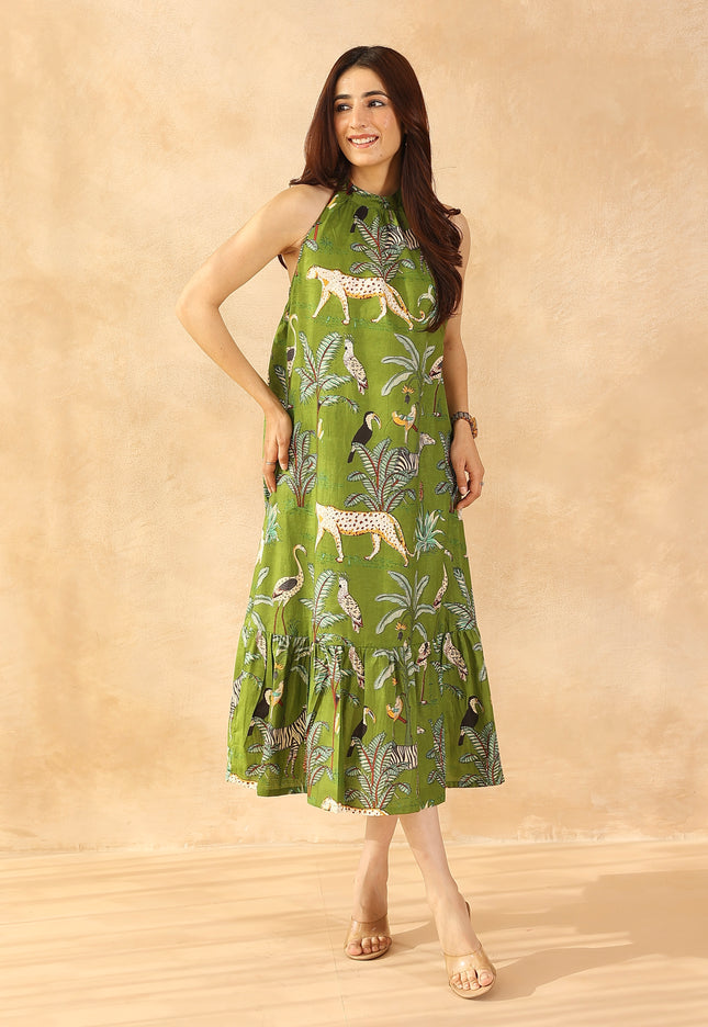 Green printed midi dress