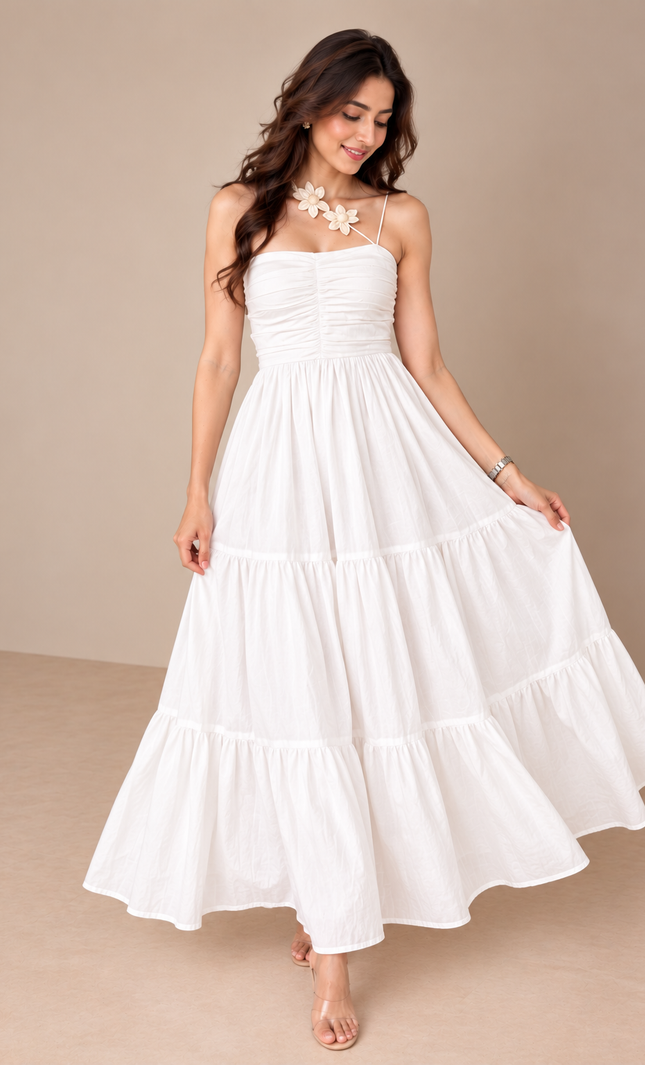 White three tier maxi dress