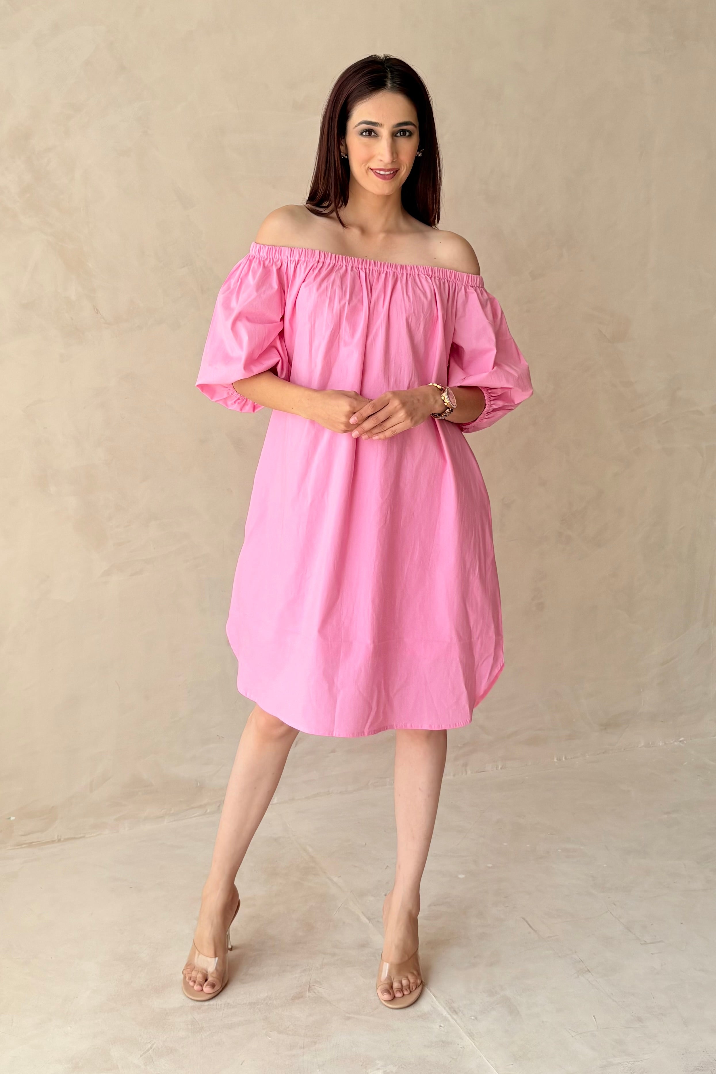 Baby pink off shoulder cotton dress PR LABEL Baby pink off shoulder cotton dress PR LABEL