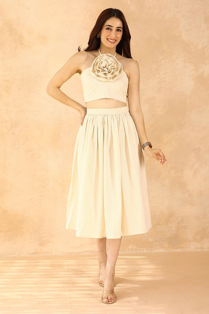 Beige top + midi skirt