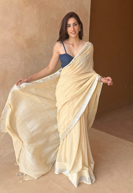 Beige linen saree ( Express delivery ⚡️)