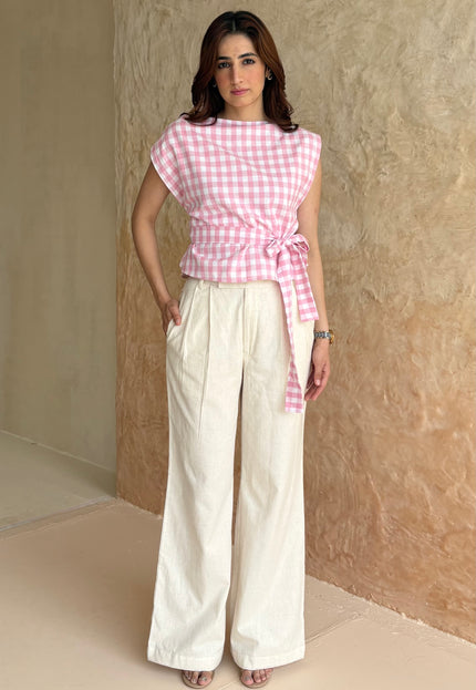Gingham tie-up top