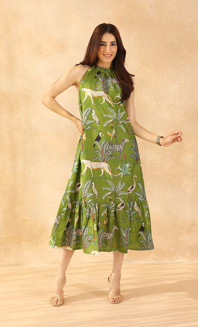 Green printed midi dress