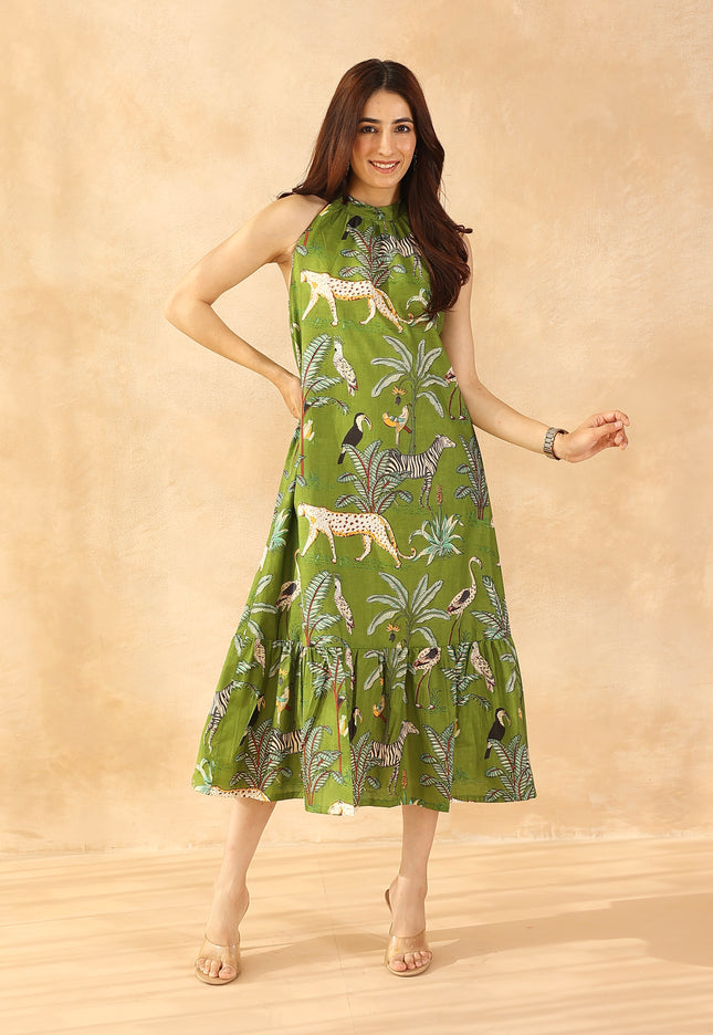 Green printed midi dress
