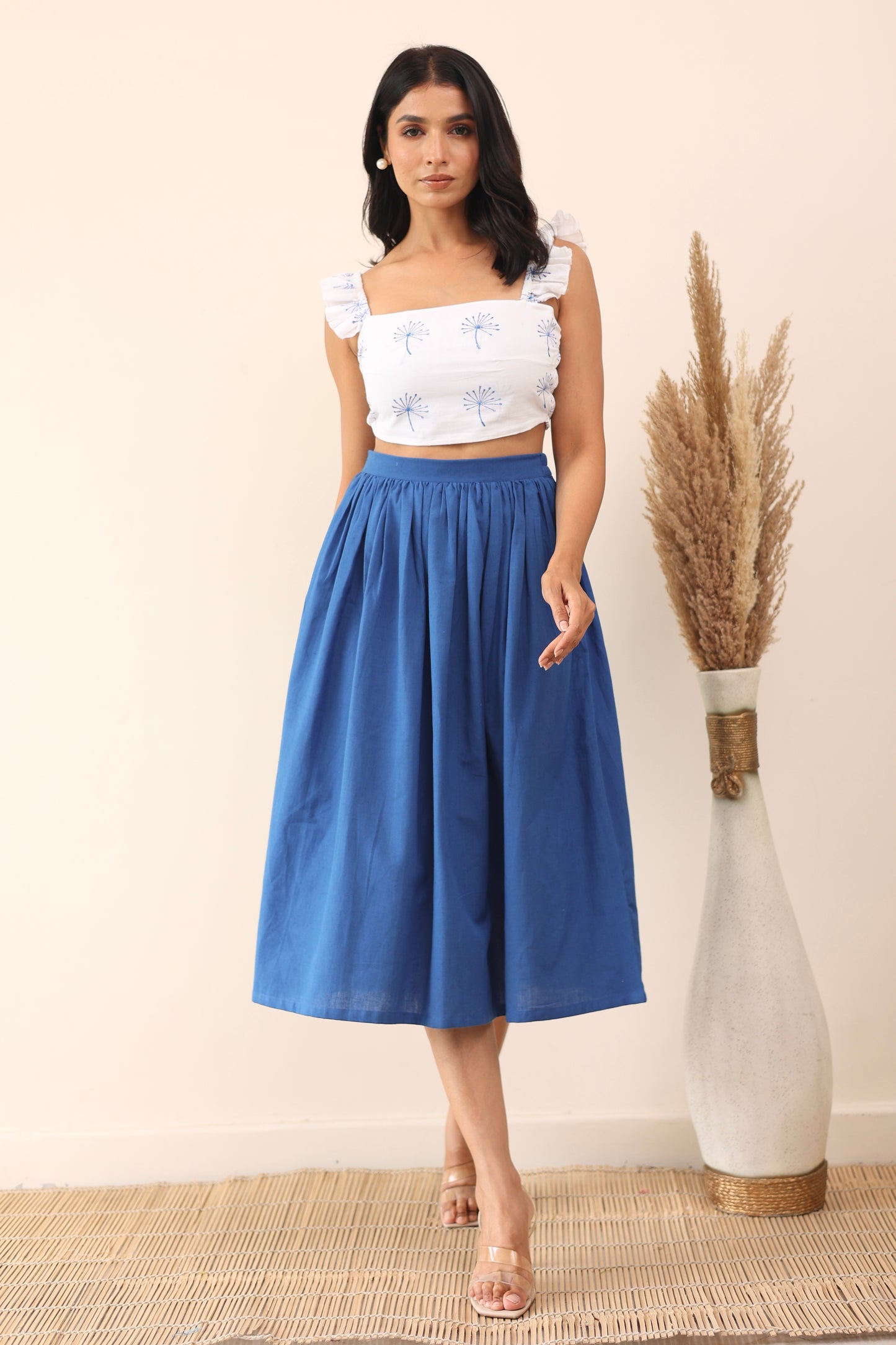 Cotton midi skirt and crop top