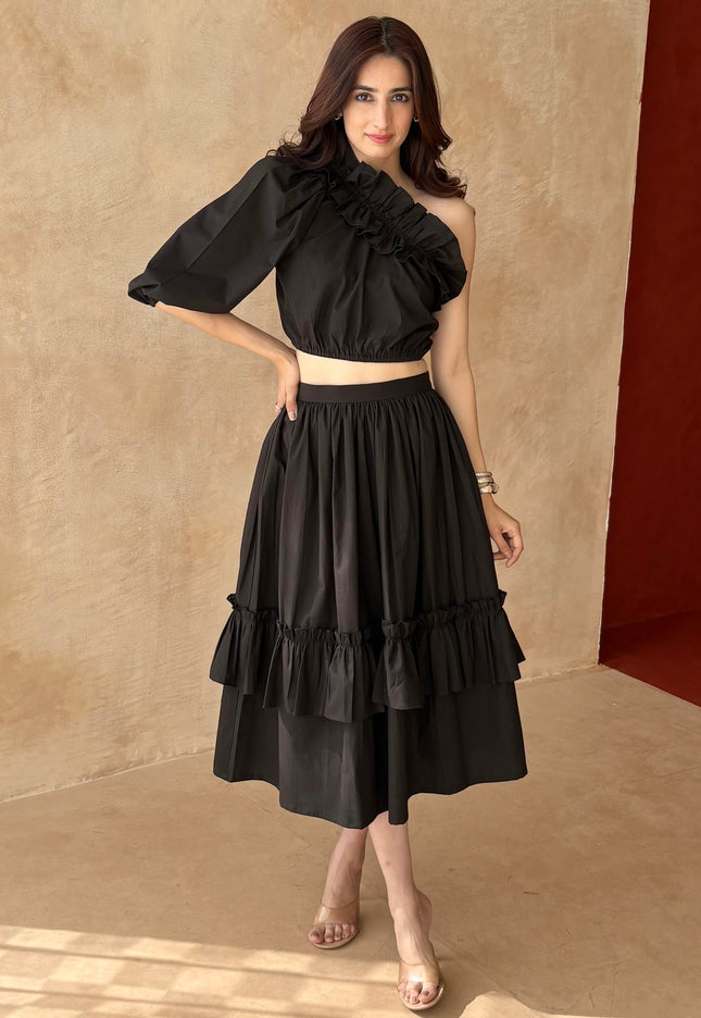 Black frilled co-ord
