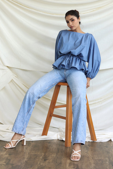 Blue round neck Balloon top