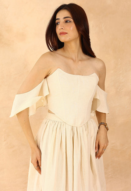 Beige corset + midi skirt