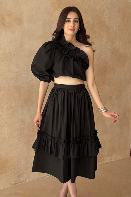 Black frilled co-ord