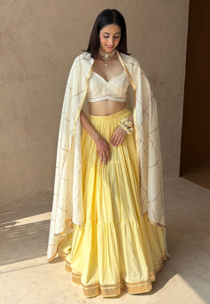 Butter yellow & off white Lehenga set