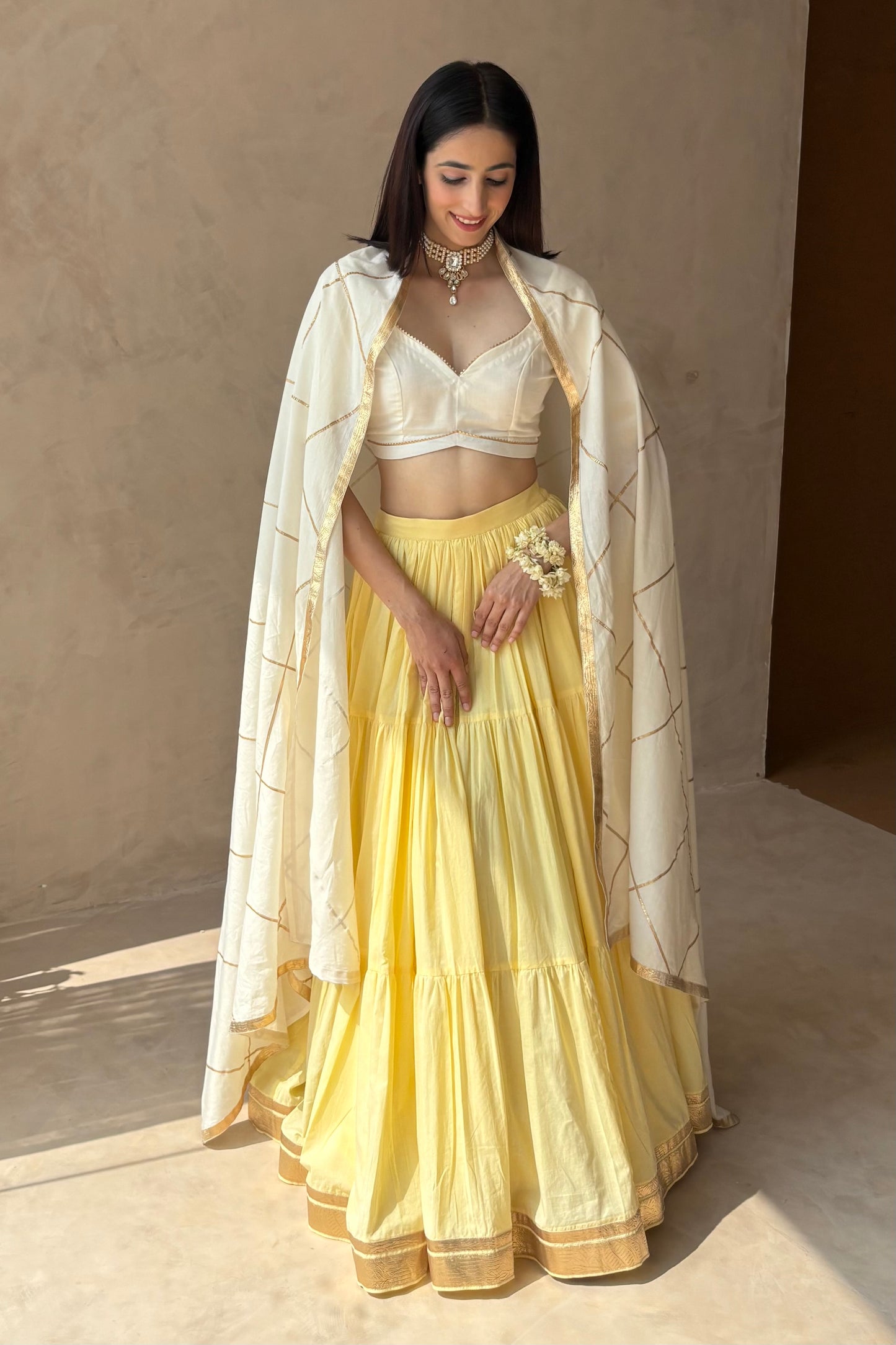 Butter yellow & off white Lehenga set