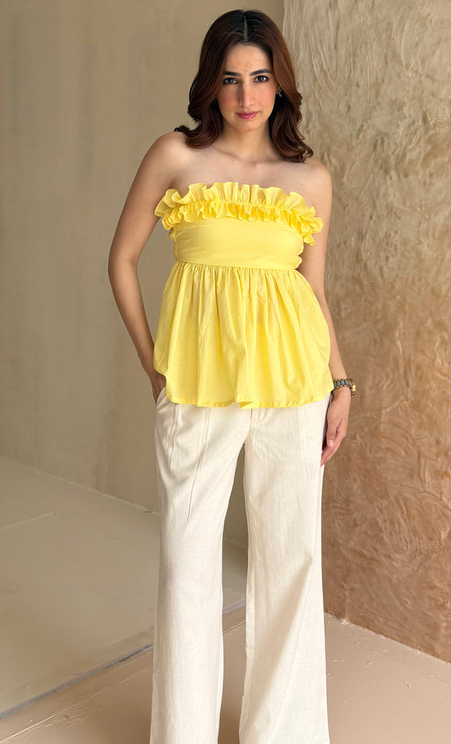 Butter yellow cotton frilled top