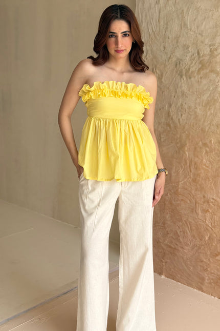 Butter yellow cotton frilled top