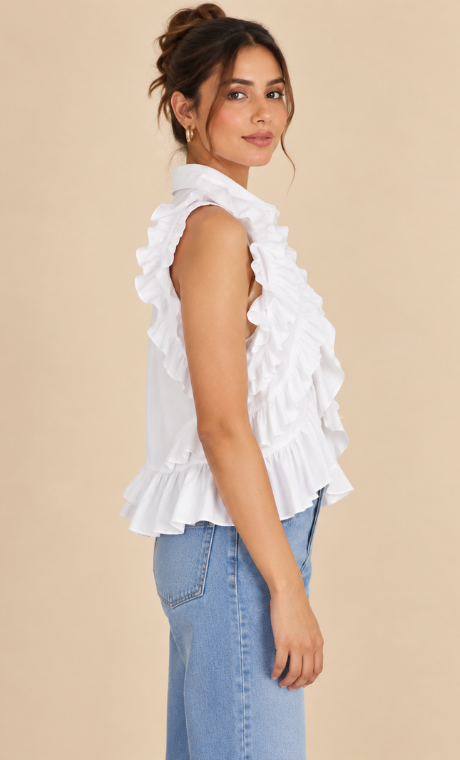 White frilled top