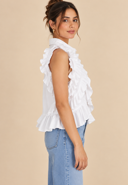 White frilled top