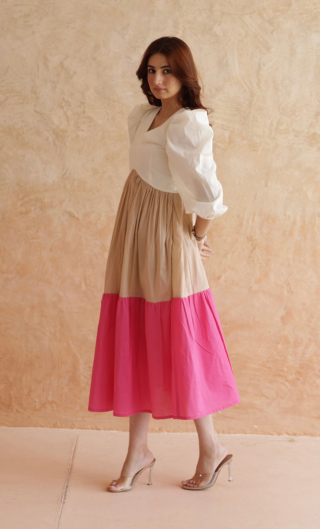 Multi shade cotton midi dress