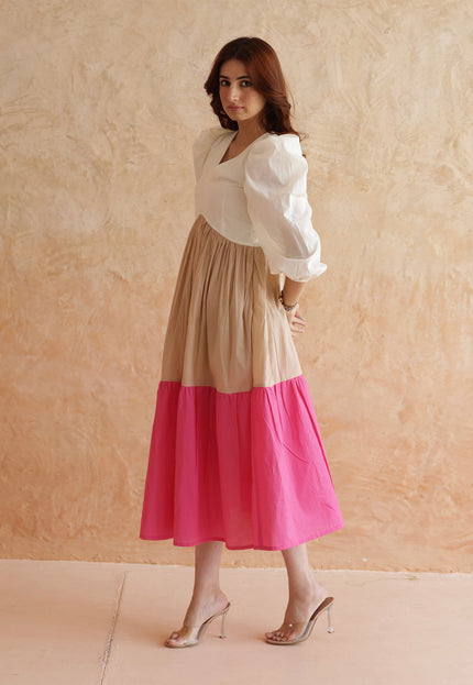 Multi shade cotton midi dress