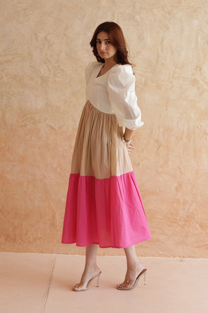 Multi shade cotton midi dress