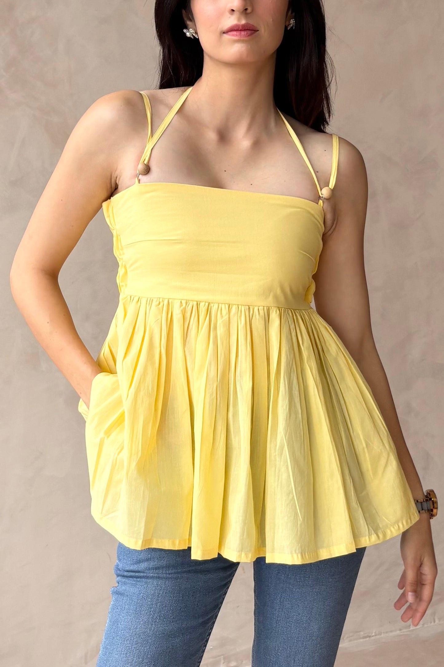 Butter yellow peplum top