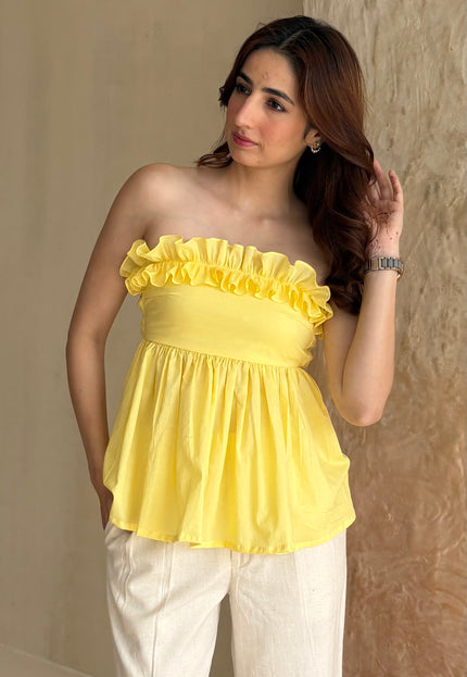 Butter yellow cotton frilled top