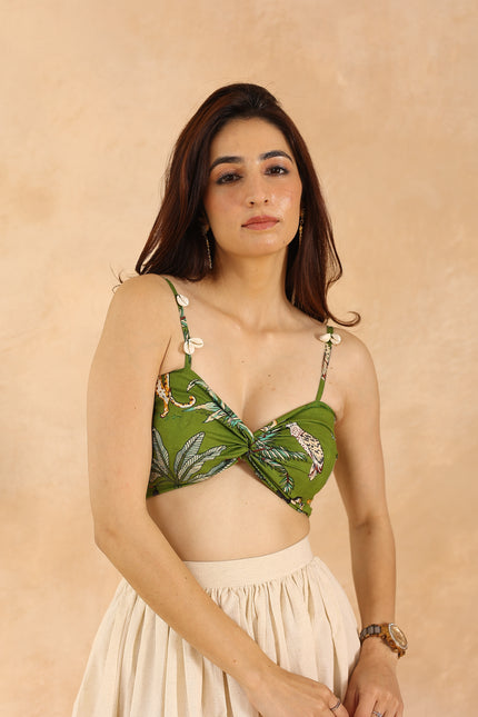 Green printed bandeau + midi skirt