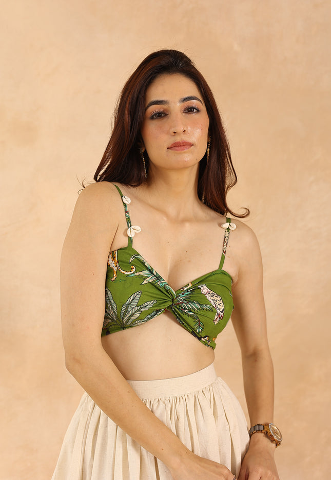 Green printed bandeau + midi skirt